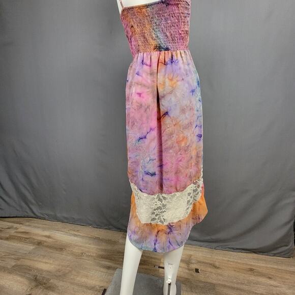 Band of Gypsies Dress XS Tie Dye Lace Trim Boho Festival Look - Picture 5 of 8